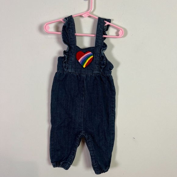 Hanna Andersson Girls Baby Embroidered Heart Denim Overalls Size 6 to 12 Months - Picture 1 of 7
